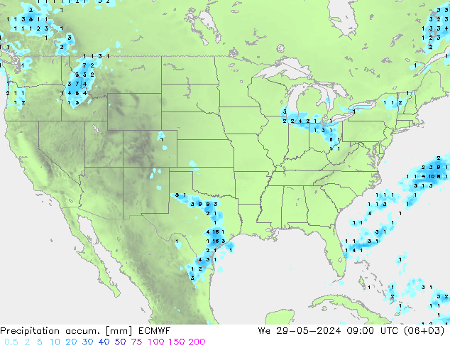 Precipitación acum. ECMWF mié 29.05.2024 09 UTC