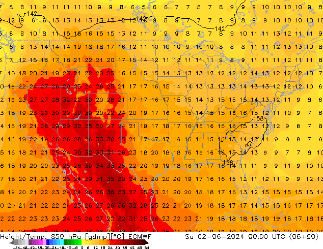 Height/Temp. 850 hPa ECMWF Su 02.06.2024 00 UTC