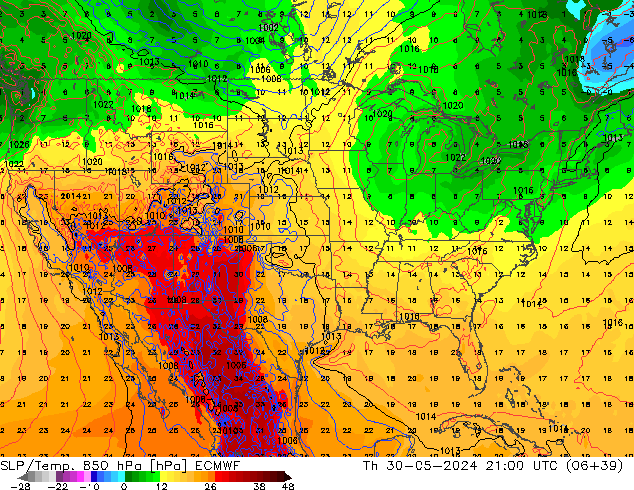 SLP/Temp. 850 hPa ECMWF  30.05.2024 21 UTC