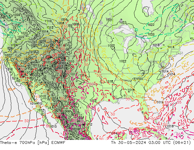 Theta-e 700гПа ECMWF чт 30.05.2024 03 UTC