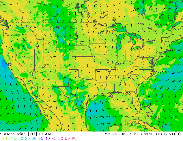 Vent 10 m ECMWF mer 29.05.2024 06 UTC