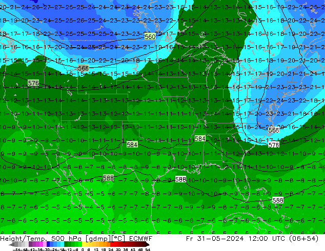 Z500/Rain (+SLP)/Z850 ECMWF Fr 31.05.2024 12 UTC