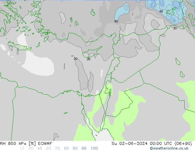 Humedad rel. 850hPa ECMWF dom 02.06.2024 00 UTC