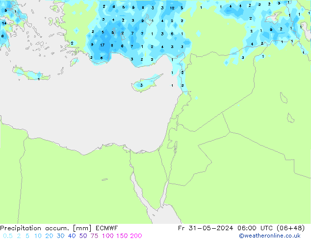 Precipitation accum. ECMWF Sex 31.05.2024 06 UTC