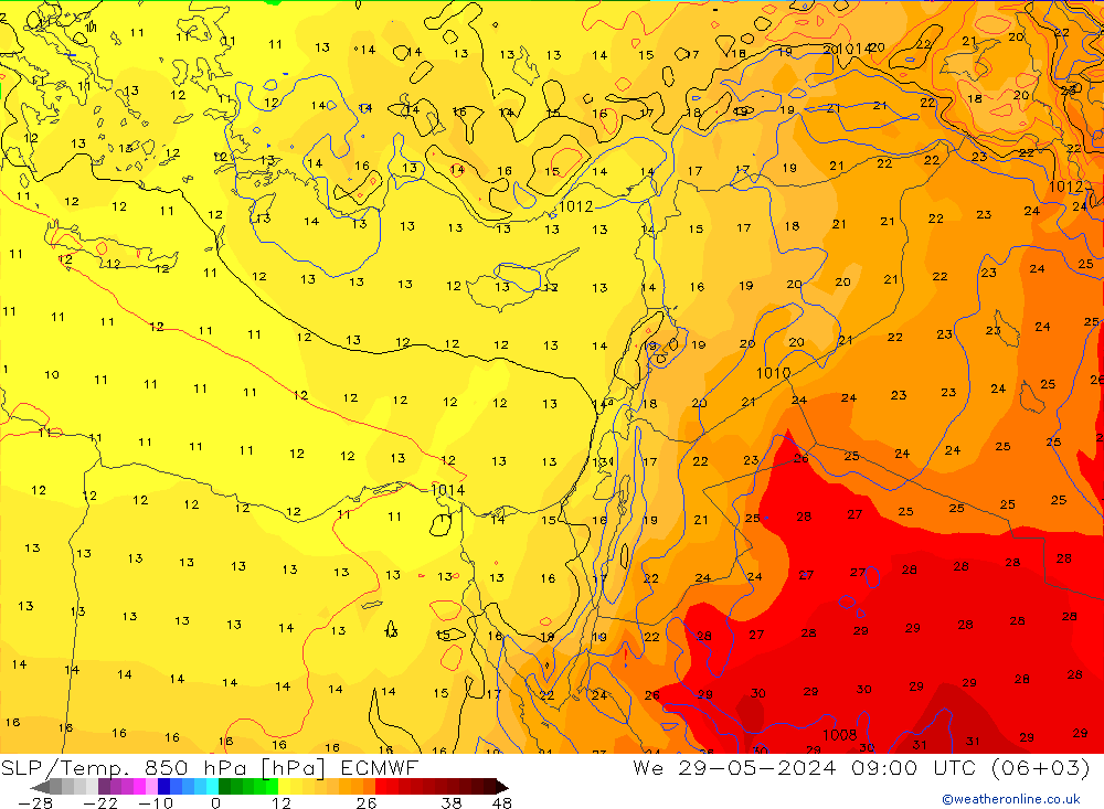 SLP/Temp. 850 hPa ECMWF śro. 29.05.2024 09 UTC