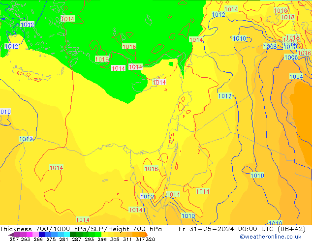 Thck 700-1000 hPa ECMWF pt. 31.05.2024 00 UTC