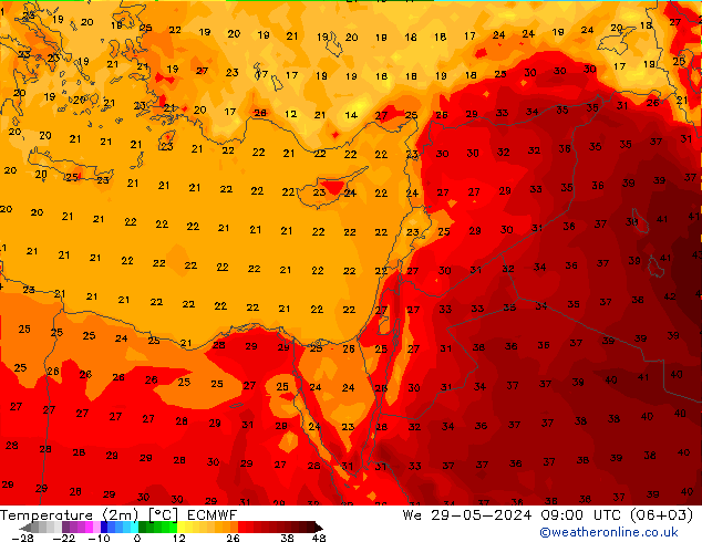 température (2m) ECMWF mer 29.05.2024 09 UTC