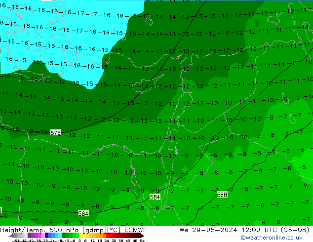 Z500/Rain (+SLP)/Z850 ECMWF mer 29.05.2024 12 UTC