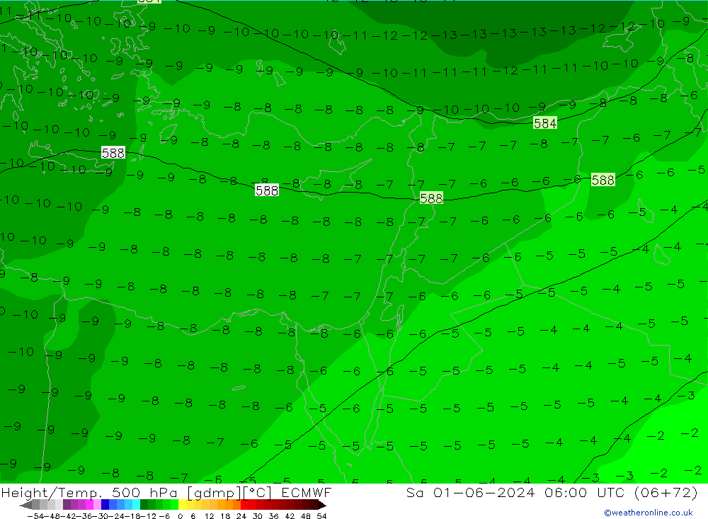 Z500/Rain (+SLP)/Z850 ECMWF so. 01.06.2024 06 UTC