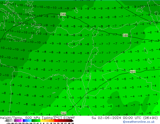 Z500/Rain (+SLP)/Z850 ECMWF Ne 02.06.2024 00 UTC