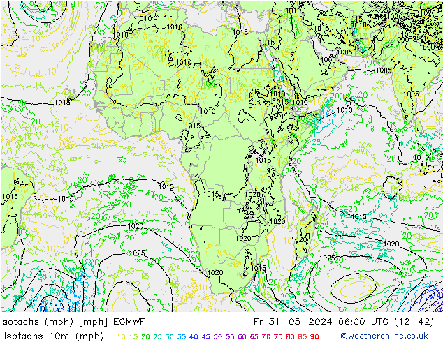 Izotacha (mph) ECMWF pt. 31.05.2024 06 UTC