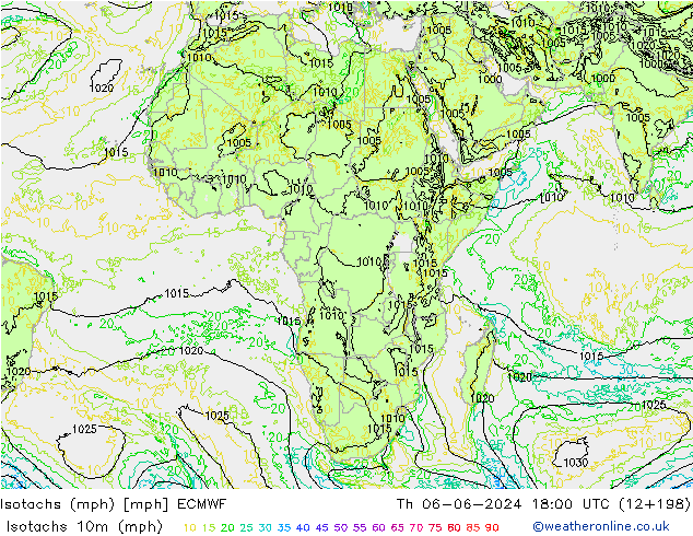 Isotachen (mph) ECMWF do 06.06.2024 18 UTC