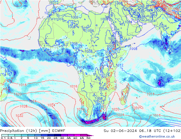 Precipitação (12h) ECMWF Dom 02.06.2024 18 UTC