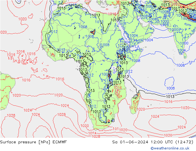 Presión superficial ECMWF sáb 01.06.2024 12 UTC