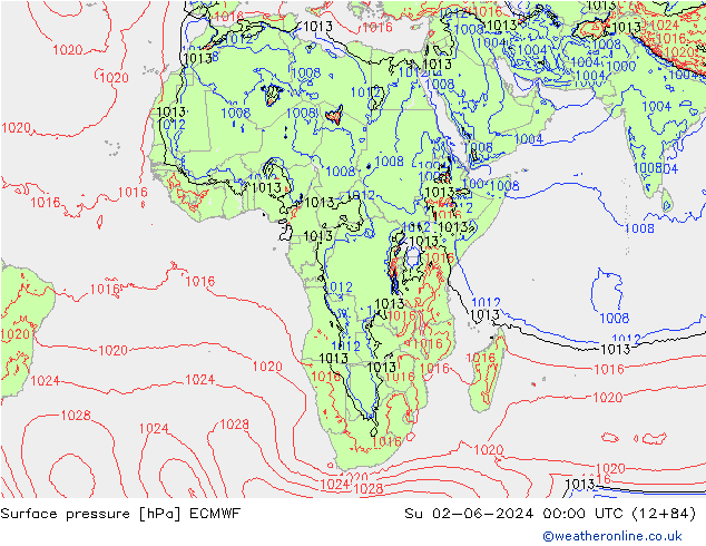 pressão do solo ECMWF Dom 02.06.2024 00 UTC
