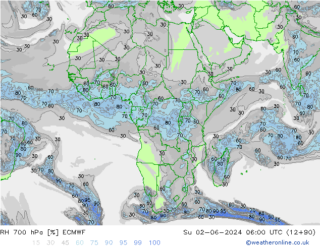 RH 700 hPa ECMWF Su 02.06.2024 06 UTC