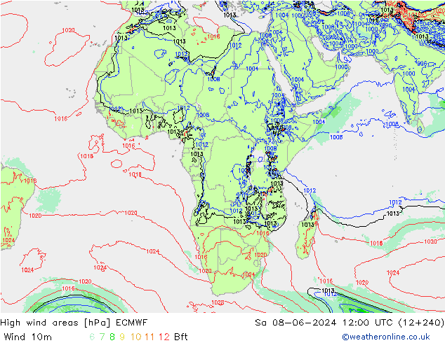 High wind areas ECMWF сб 08.06.2024 12 UTC