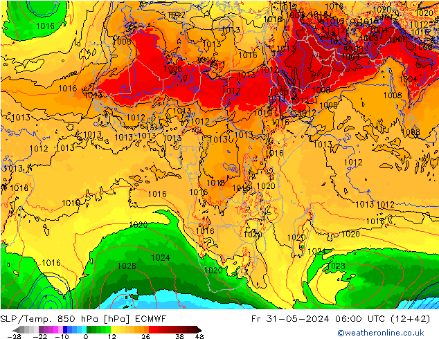 SLP/Temp. 850 hPa ECMWF pt. 31.05.2024 06 UTC