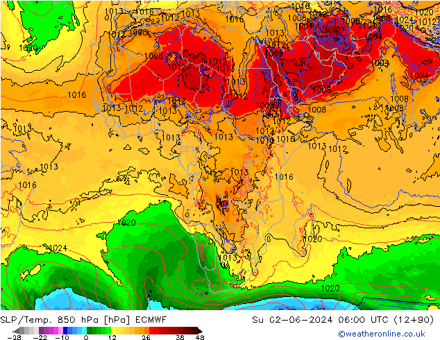 SLP/Temp. 850 hPa ECMWF Su 02.06.2024 06 UTC