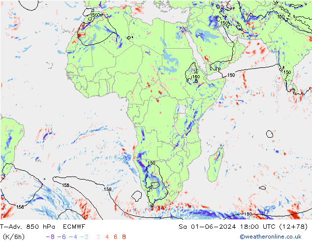 T-Adv. 850 гПа ECMWF сб 01.06.2024 18 UTC
