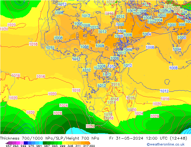 Thck 700-1000 hPa ECMWF  31.05.2024 12 UTC