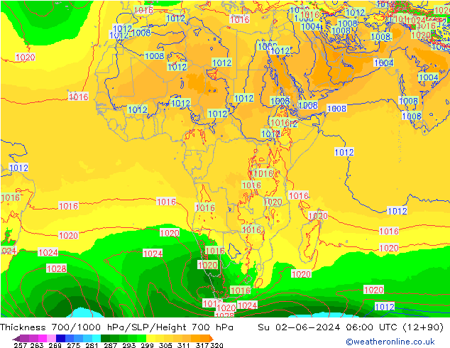 Thck 700-1000 hPa ECMWF Su 02.06.2024 06 UTC