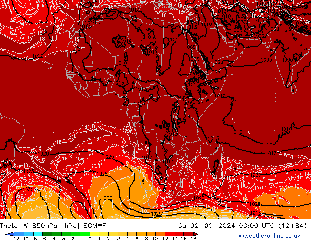 Theta-W 850hPa ECMWF Dom 02.06.2024 00 UTC