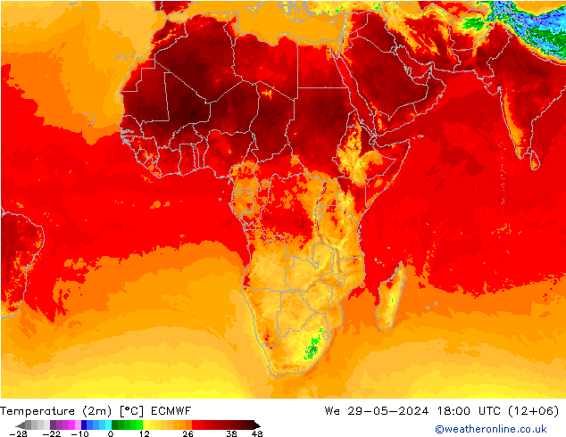 Temperature (2m) ECMWF We 29.05.2024 18 UTC