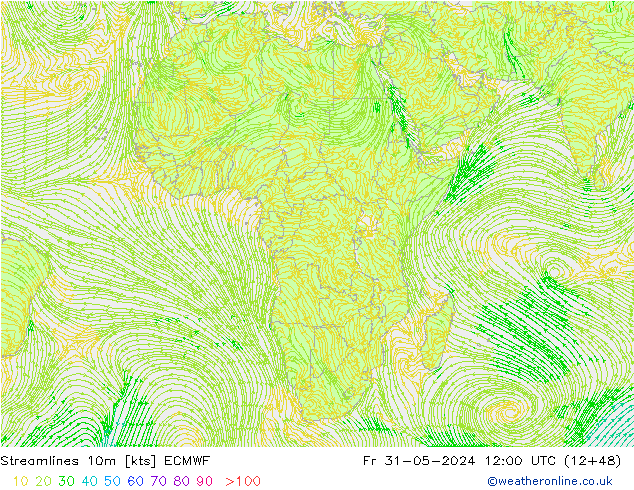 Linea di flusso 10m ECMWF ven 31.05.2024 12 UTC