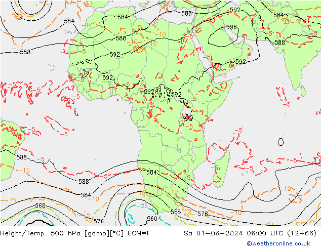 Height/Temp. 500 гПа ECMWF сб 01.06.2024 06 UTC