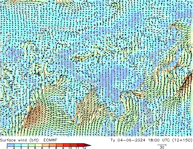  10 m (bft) ECMWF  04.06.2024 18 UTC