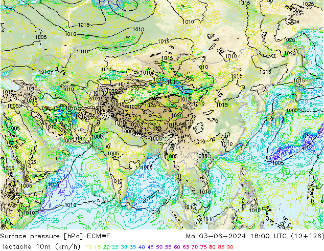 Isotachs (kph) ECMWF Mo 03.06.2024 18 UTC