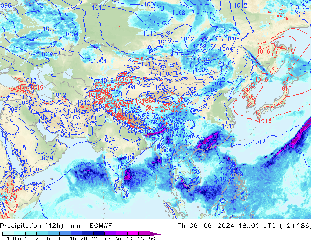 Precipitation (12h) ECMWF Čt 06.06.2024 06 UTC