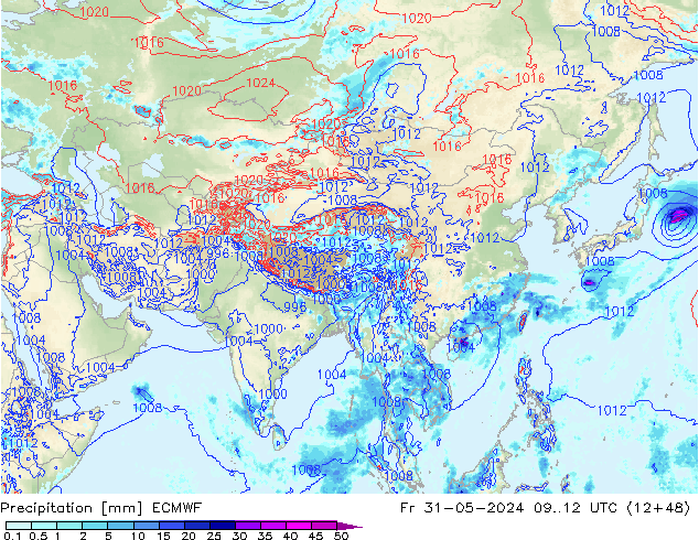 Niederschlag ECMWF Fr 31.05.2024 12 UTC