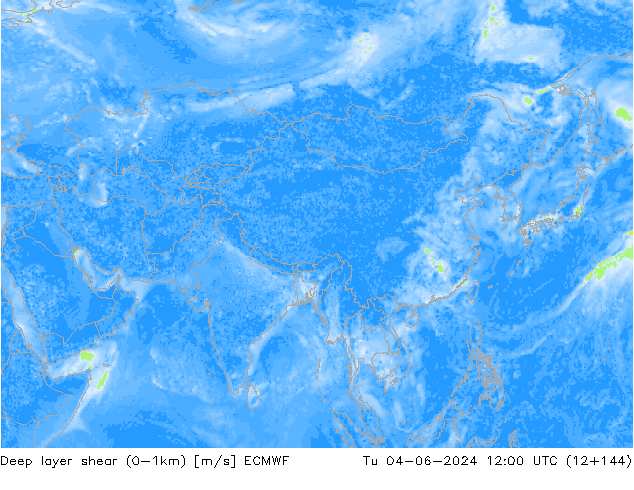 Deep layer shear (0-1km) ECMWF mar 04.06.2024 12 UTC