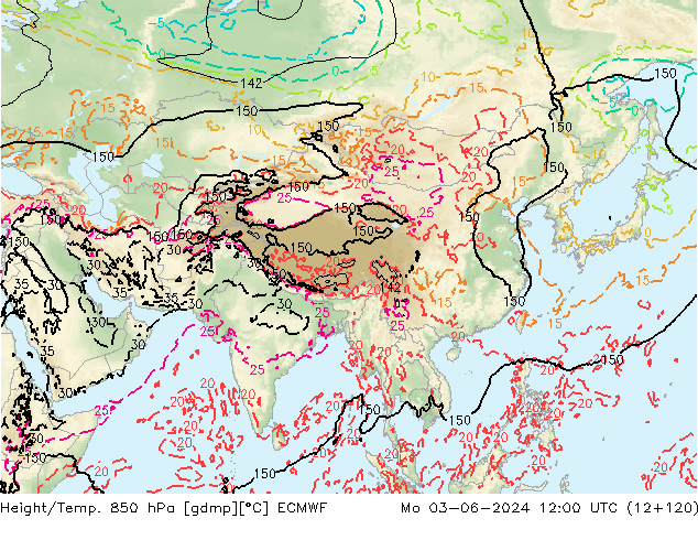 Height/Temp. 850 hPa ECMWF Mo 03.06.2024 12 UTC