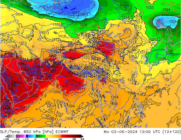 SLP/Temp. 850 hPa ECMWF ma 03.06.2024 12 UTC