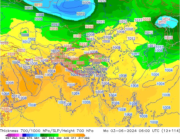 Dikte700-1000 hPa ECMWF ma 03.06.2024 06 UTC