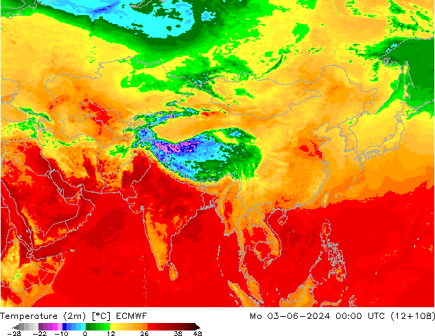 Temperature (2m) ECMWF Mo 03.06.2024 00 UTC