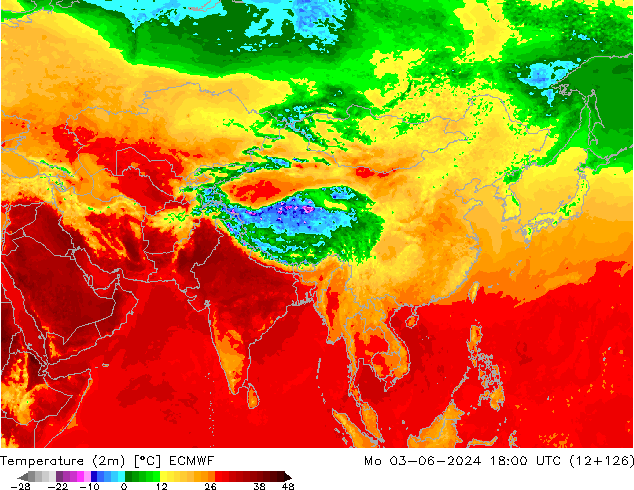 Temperatura (2m) ECMWF lun 03.06.2024 18 UTC