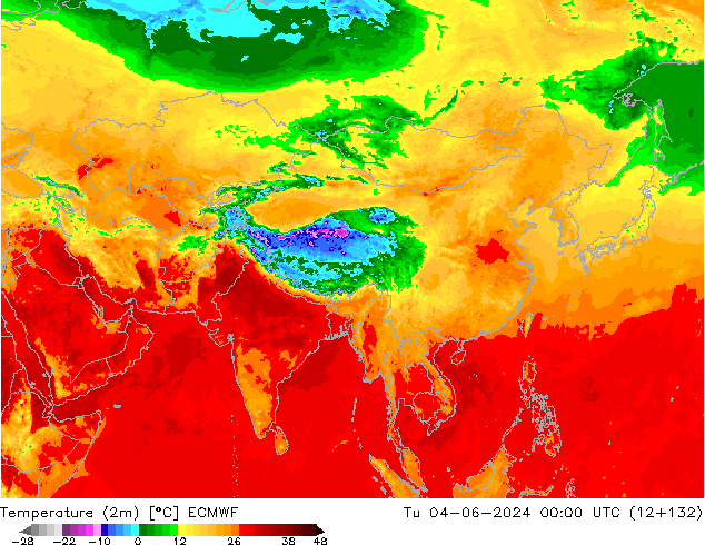 Temperature (2m) ECMWF Tu 04.06.2024 00 UTC