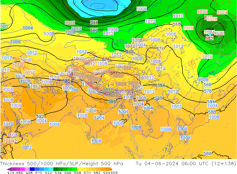 Thck 500-1000hPa ECMWF wto. 04.06.2024 06 UTC