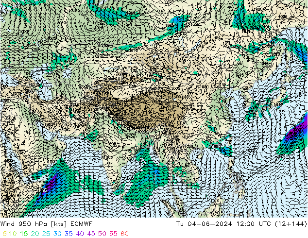 Wind 950 hPa ECMWF Di 04.06.2024 12 UTC