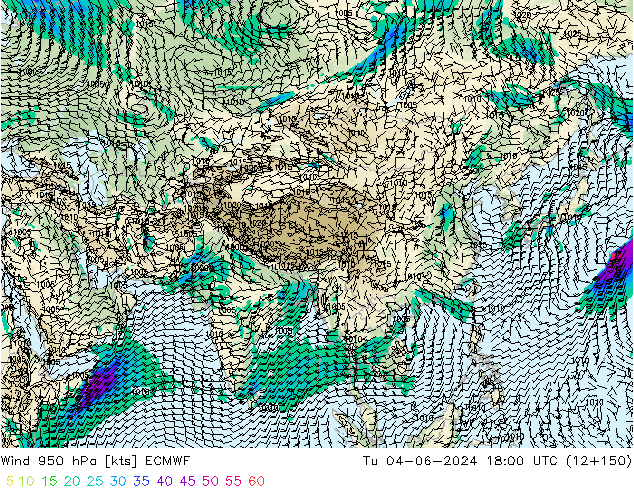 Wind 950 hPa ECMWF Tu 04.06.2024 18 UTC
