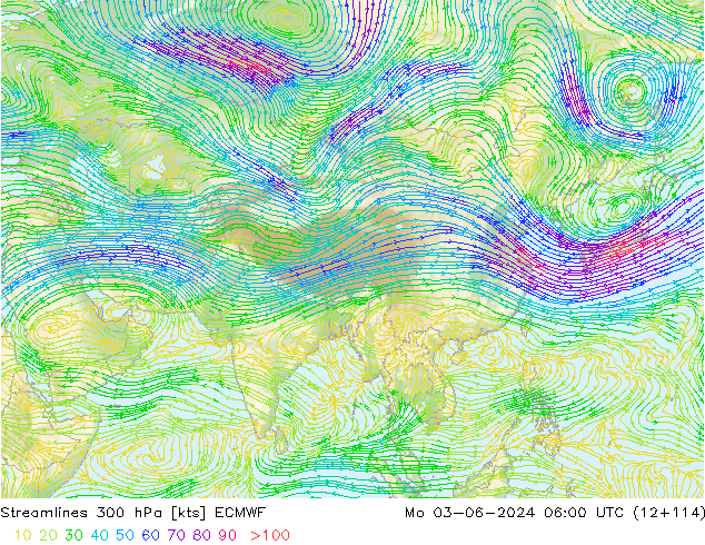 Linha de corrente 300 hPa ECMWF Seg 03.06.2024 06 UTC