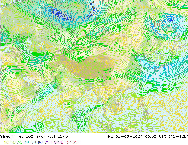 Linea di flusso 500 hPa ECMWF lun 03.06.2024 00 UTC