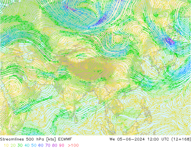 Streamlines 500 hPa ECMWF We 05.06.2024 12 UTC