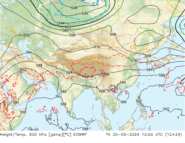 Z500/Rain (+SLP)/Z850 ECMWF gio 30.05.2024 12 UTC