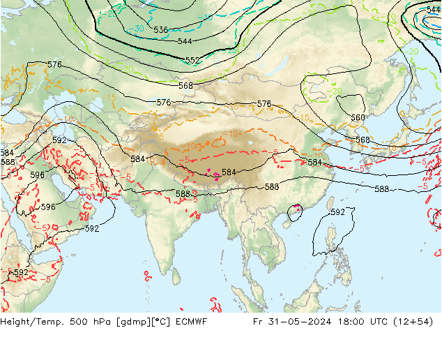 Hoogte/Temp. 500 hPa ECMWF vr 31.05.2024 18 UTC