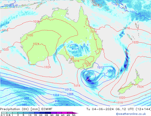 Z500/Rain (+SLP)/Z850 ECMWF wto. 04.06.2024 12 UTC